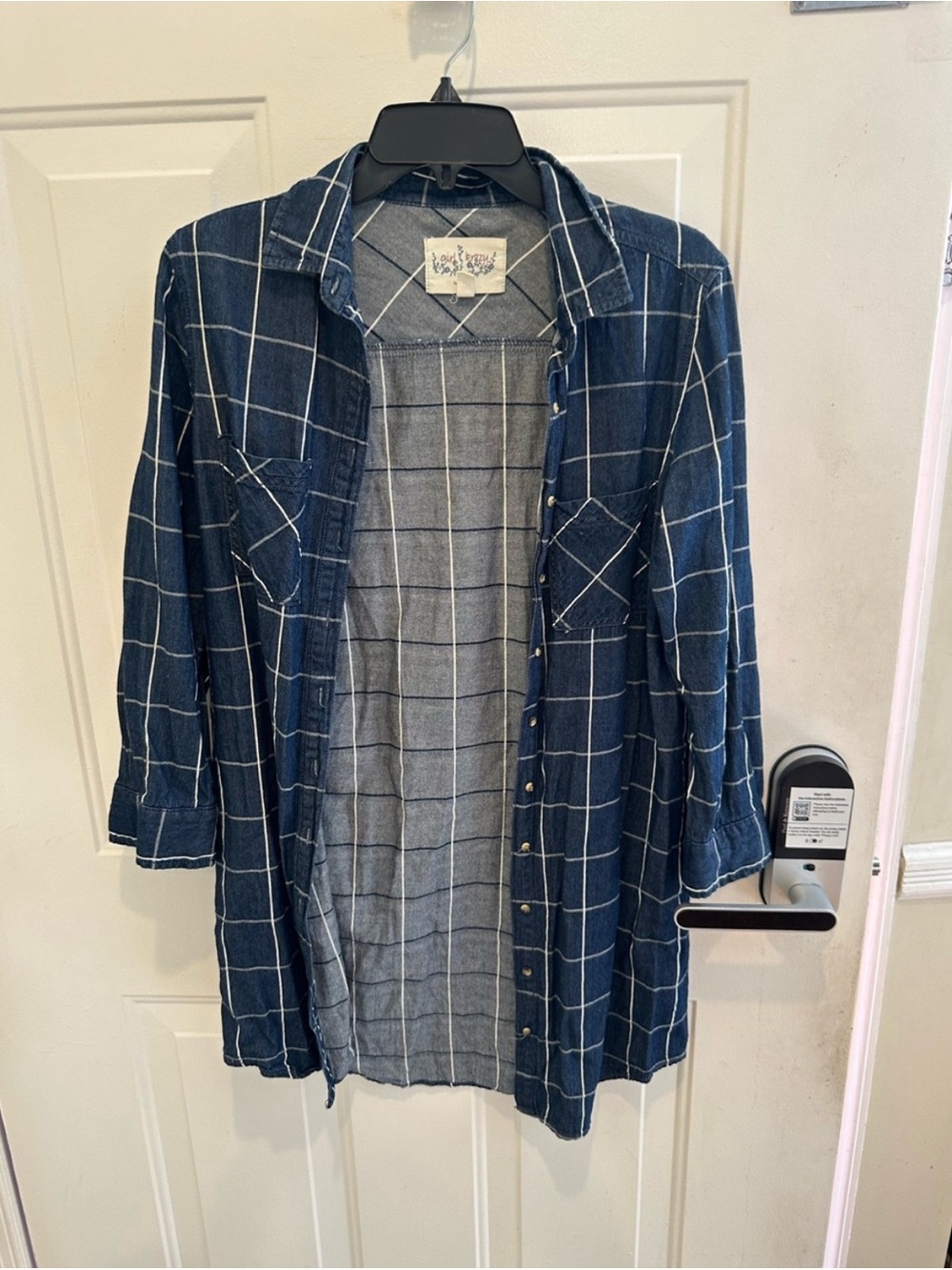 girl krazy Navy Blue Windowpane Button-Down Shirt